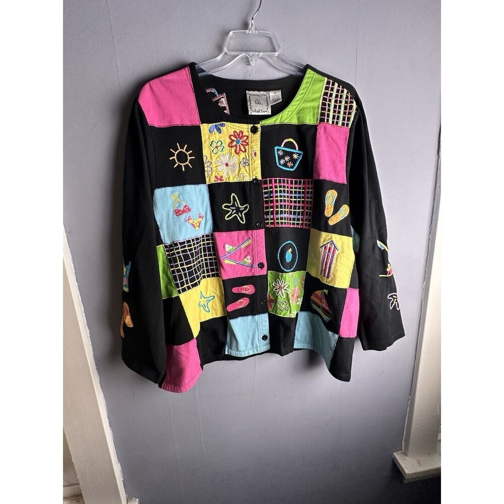 VTG Michael Simon Lite Cardigan Floral Beachy Retro 90's Princess 3X - Picture 1 of 5